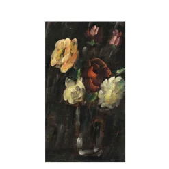 Alexej Jawlensky – Grosses Stilleben: Stilleben auf schwarzem Hintergrund helles Glas mit rosa und roten Rosen 1937.