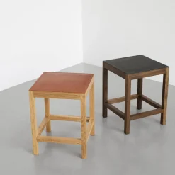 Stool Natural Oak – Leather cognac